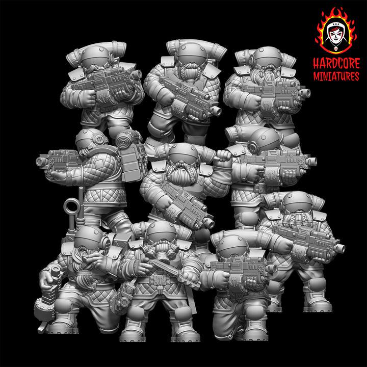 Retro Space Dwarf Veterans Squad | 20 Elite Troopers with Bolters | Hardcore Miniatures