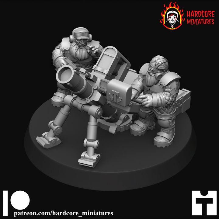 Retro Space Dwarf Mortar Squad | Artillery Support Unit & Crew | Hardcore Miniatures