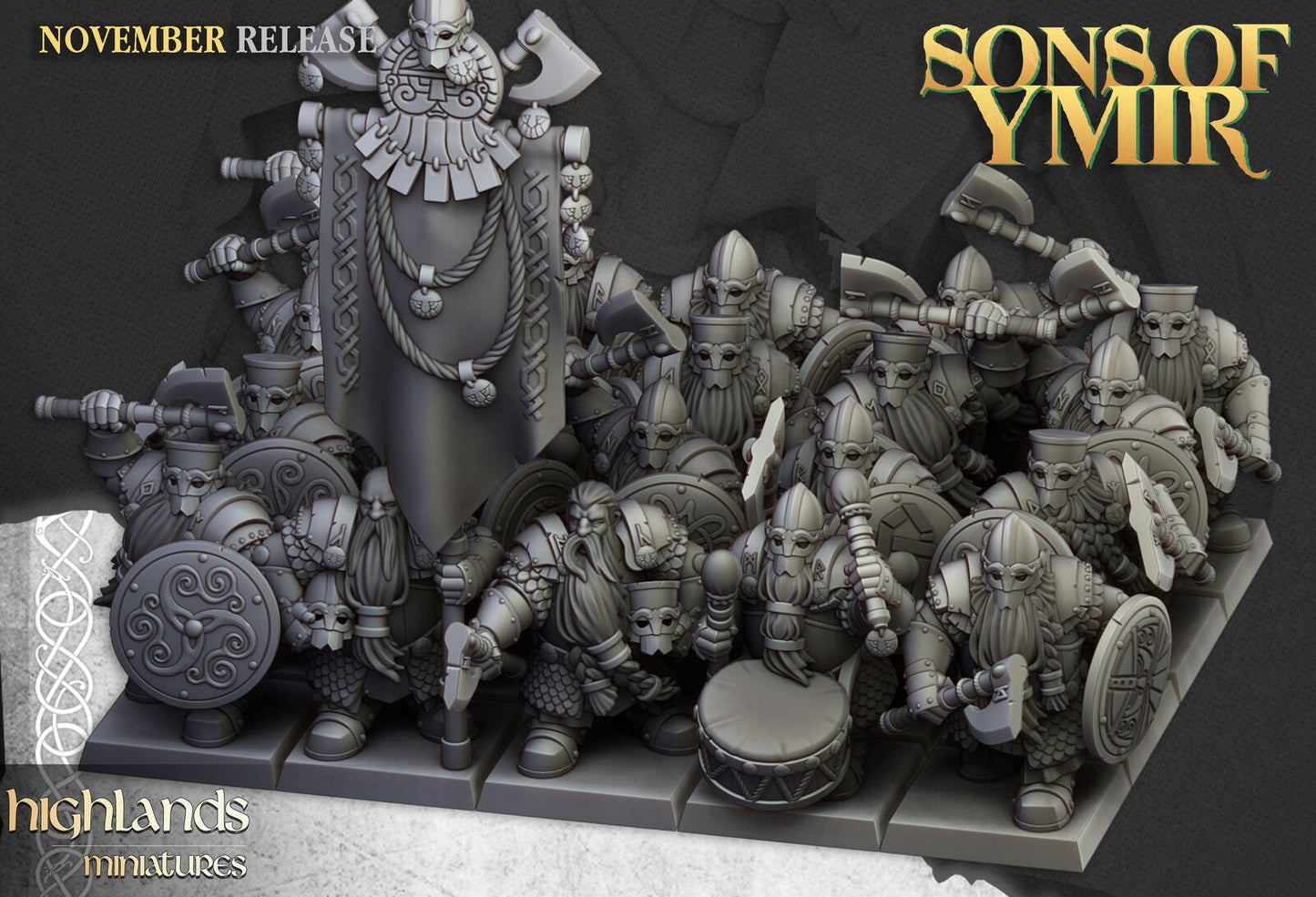 Dwarf Huscarls with Axes & Shields | Sons of Ymir | Highland Miniatures