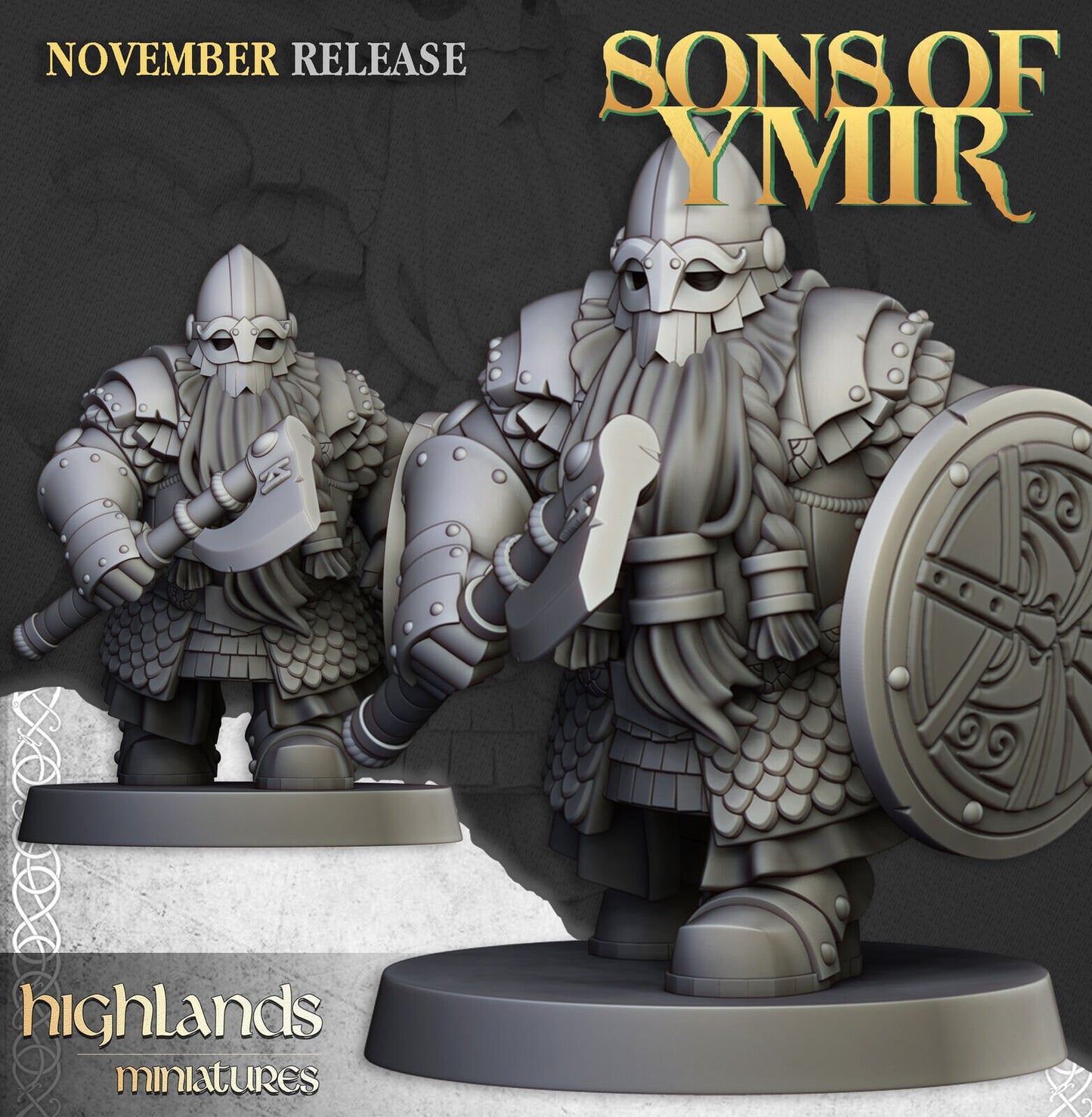 Dwarf Huscarls with Axes & Shields | Sons of Ymir | Highland Miniatures