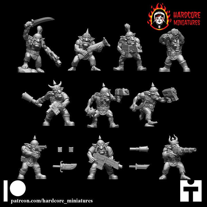 Retro Space Gobbos | 10 Modular Sci-Fi Goblin Miniatures | Hardcore Miniatures
