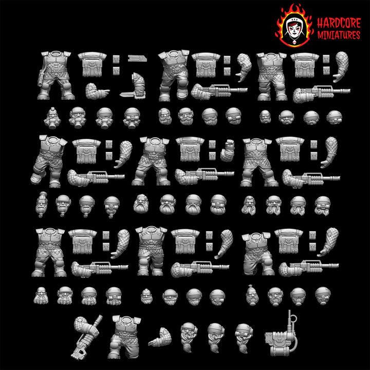 Retro Space Dwarf Veterans Squad | 20 Elite Troopers with Lasguns | Hardcore Miniatures
