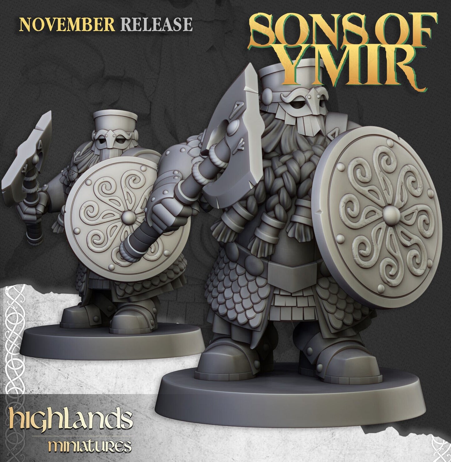 Dwarf Huscarls with Axes & Shields | Sons of Ymir | Highland Miniatures