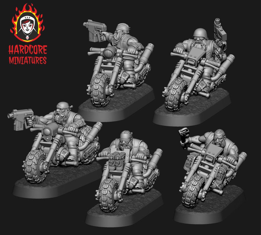 Retro Space Dwarf Bikers | Fast Attack Cavalry Unit | Hardcore Miniatures