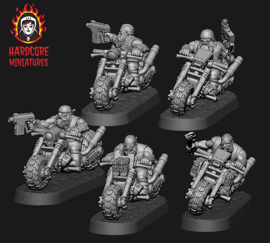 Retro Space Dwarf Bikers | Fast Attack Cavalry Unit | Hardcore Miniatures