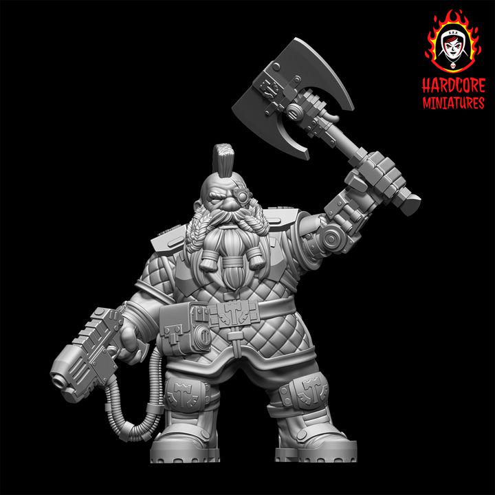 Retro Space Dwarf Veterans Sergeant | Elite Commander Miniature | Hardcore Miniatures